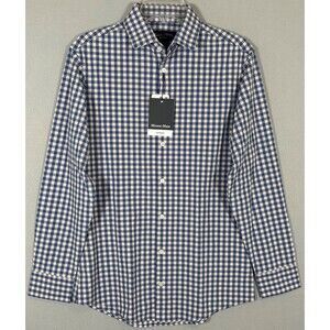 NWT Mizzen Main Leeward Shirt Mens S Trim Fit Blue Cream Check Plaid Performance
